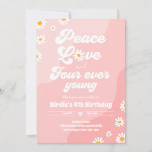 Convites Boho Daisy 4º Aniversário Paz Ama Quatro Nunca Jov