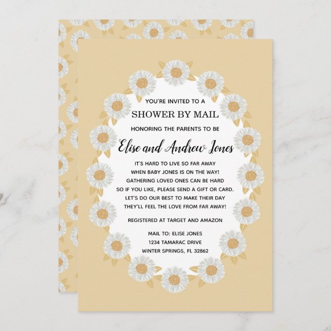 Convites Boho Daisy Baby Girl Chá de fraldas por e-mail (Frente/Verso)