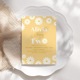 Convites Boho Daisy Dois Floral Dourado Boêmio 2º Aniversár