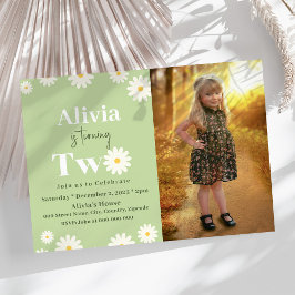Convites Boho Daisy Dois segundo aniversário Boêmian Verde
