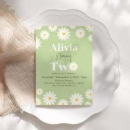 Convites Boho Daisy Dois segundo aniversário Boêmian Verde