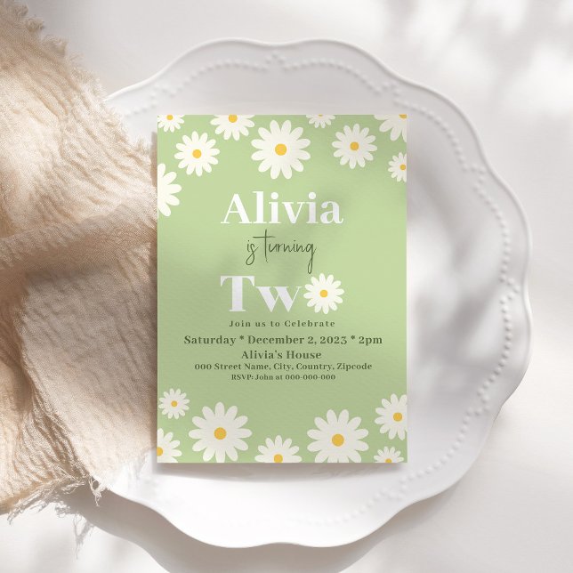 Convites Boho Daisy Dois segundo aniversário Boêmian Verde  (Criador carregado)
