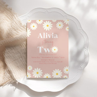 Convites Boho Daisy Dois segundo aniversário Bohemiano Rosa