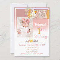 Boho Daisy Foto Personalizada Rosa Primeiro Aniver