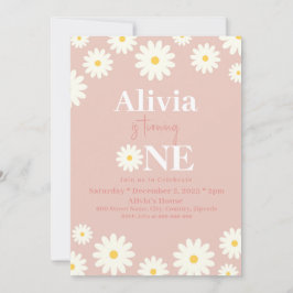 Convites Boho Daisy One Floral Pink Bohemian primeiro anive