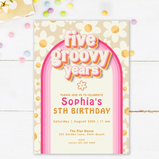 Convites Boho Daisy Rainbow Birthday Invitation - Retro Gro (Criador carregado)