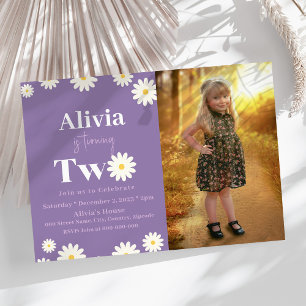Convites Boho Daisy Two Floral Purple Bohemian segundo aniv