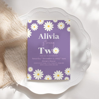 Convites Boho Daisy Two Floral Purple Bohemian segundo aniv
