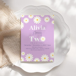 Convites Boho Daisy Two Floral Purple Bohemian segundo aniv