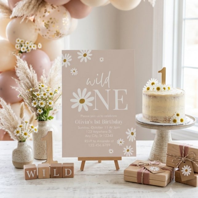 Convites Boho Daisy Wild One Primeiro Aniversário (Criador carregado)