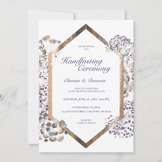 Convites Boho Dandelion Floral Pagan Handfasting (Frente)