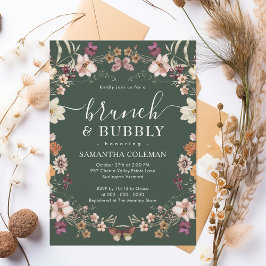 Convites Boho Dark Green Brunch e Chá de panela Bubble