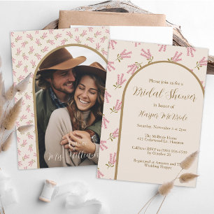 Convites Boho de Foto de Flor Selvagem em Fita Botânica do