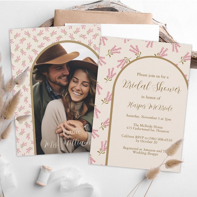 Convites Boho de Foto de Flor Selvagem em Fita Botânica do  (Criador carregado)