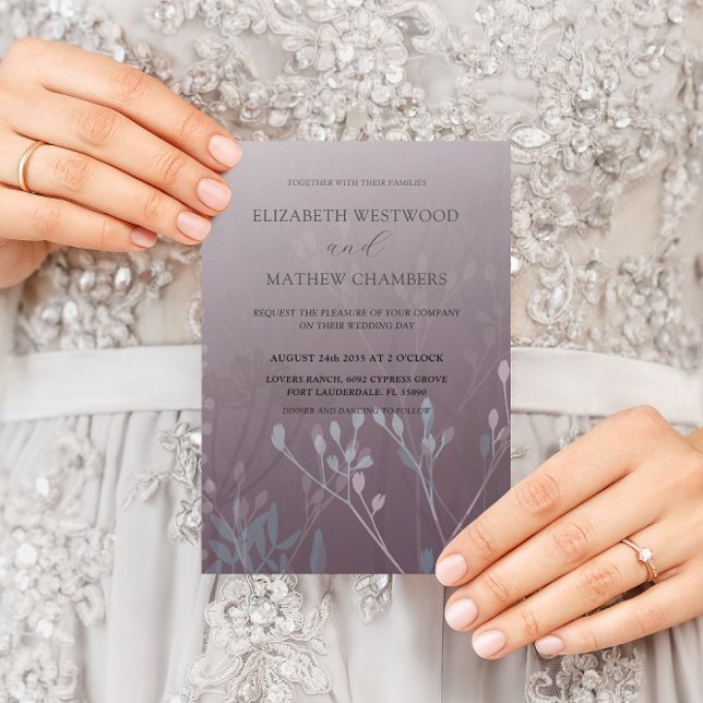 Convites Boho Deep Purple Pressed Foliage Casamento (Criador carregado)