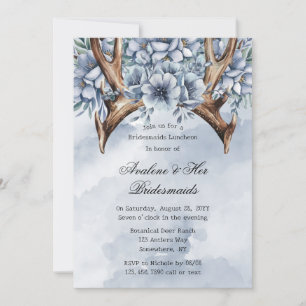 Convites Boho Deer Antler Blue Floral Bridesmaids Luncheid