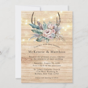 Convites Boho Deer Antler Casamento Floral