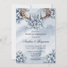Boho Deer Antler Dusty Casamento Floral Azul