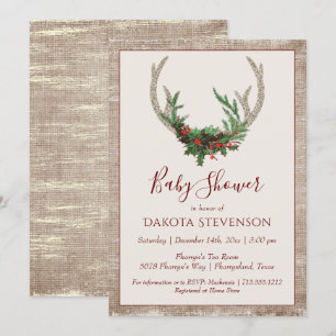 Convites Boho Deer Antlers Chá de fraldas de Natal russo