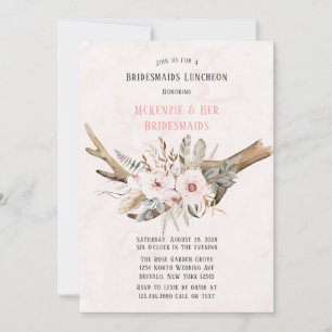 Convites Boho Deer Antlers e Florals Bridesmaids Luncheon