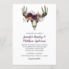 Convites Boho Deer Skull Dark Purple Floral Buquê Casamento