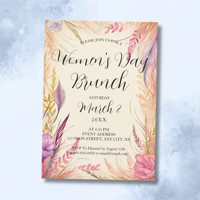Convites Boho deixa o Brunch Internacional do Dia da Mulher (Boho Leaves International Women's Day Brunch Invitation
)