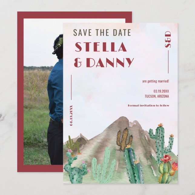 Convites Boho Desert Cactus Arizona Casamento de destino (Frente/Verso)