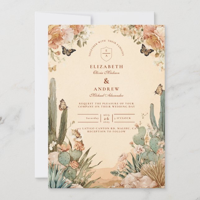 Convites Boho Desert Cactus Floral Wedding (Frente)