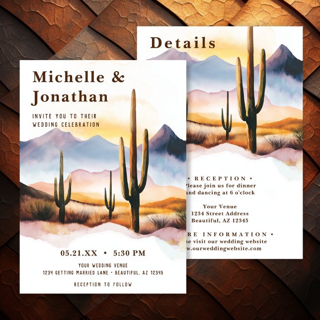 Convites Boho Desert Cactus Ocidental Tudo em Um Casamento (Boho Desert Cactus Western All in One Wedding Invitation)