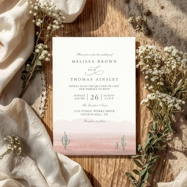 Convites Boho Desert Cactus Rustic Elegant QR Code Wedding (Criador carregado)