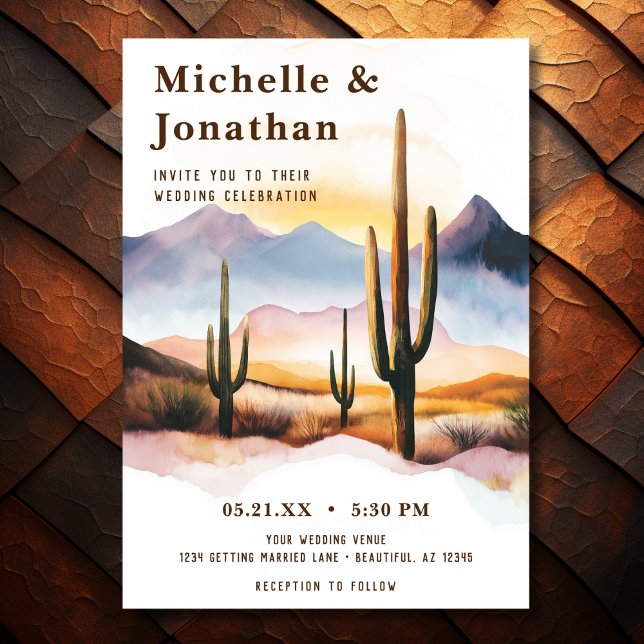 Convites Boho Desert Cactus Sunset Western Wedding (Front - Boho Desert Cactus Sunset Western Wedding Invitation)