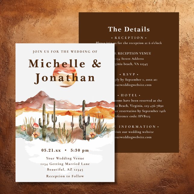 Convites Boho Desert Cactus Western All-in-One Wedding (Boho Desert Cactus Western All-in-One Wedding Invitation)