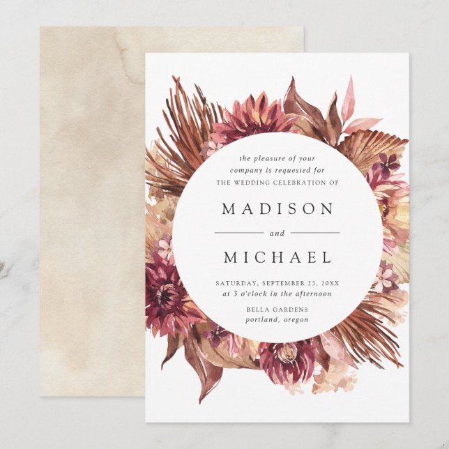 Convites Boho Desert Floral Frame Wedding (Frente/Verso)