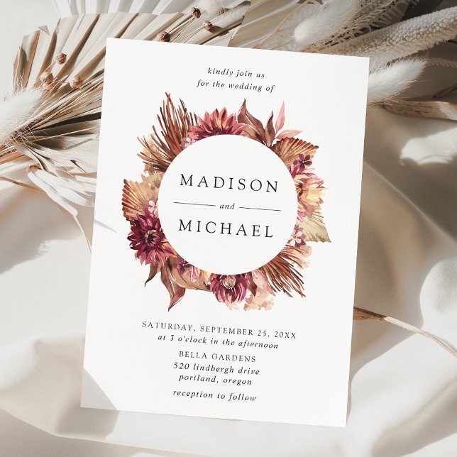 Convites Boho Desert Floral Wreath Wedding (Criador carregado)