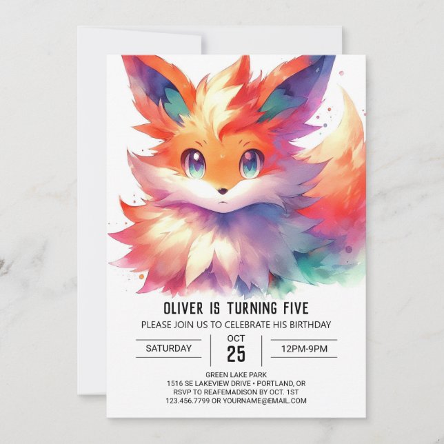 Convites Boho Digital Fox Birthday (Frente)