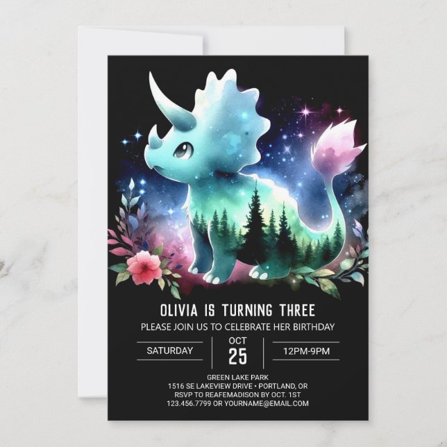 Convites Boho Dino Triceratops Aniversário (Frente)