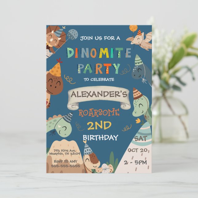 Convites Boho Dinosaur 1rua segundo 3º 5 7 6 Aniversário (Em pé/Frente)