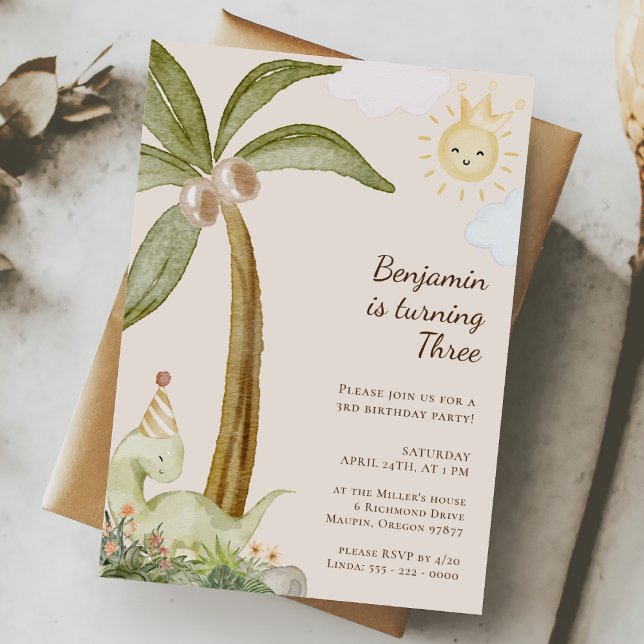 Convites Boho Dinosaur Qualquer Festa de aniversário Infant (Criador carregado)