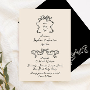 Convites Boho Doodle Casamento Retro Black Cream Manuscrito