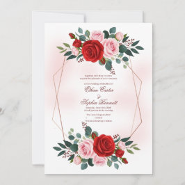 Convites Boho Dourado Rosa Hexágono Floral Casamento