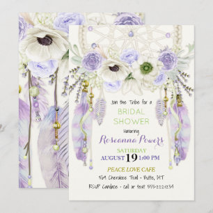 Convites Boho Dream Catcher Feather Lavanda Verde
