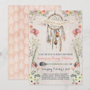 Convites Boho Dream Catcher Rustic Baby Shower Invants