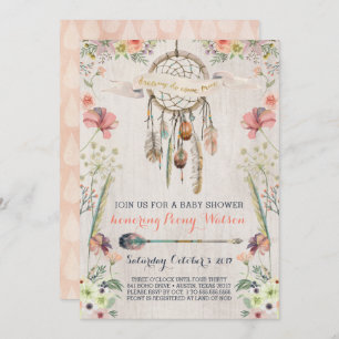 Convites Boho Dream Catcher Rustic Baby Shower Invitations