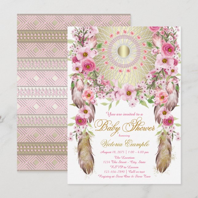 Convites Boho Dreamcatcher Baby Shower (Frente/Verso)