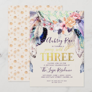 Convites Boho Dreamcatcher   Jovem Selvagem e Três