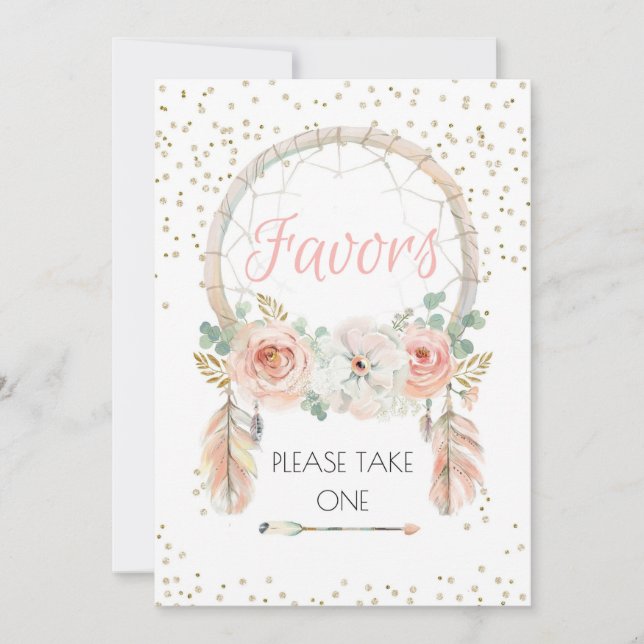 Convites Boho Dreamcatcher - Sinal de Favor 5x7" (Frente)