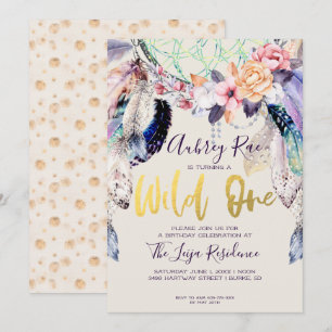 Convites Boho Dreamcatcher Wild One Birthday