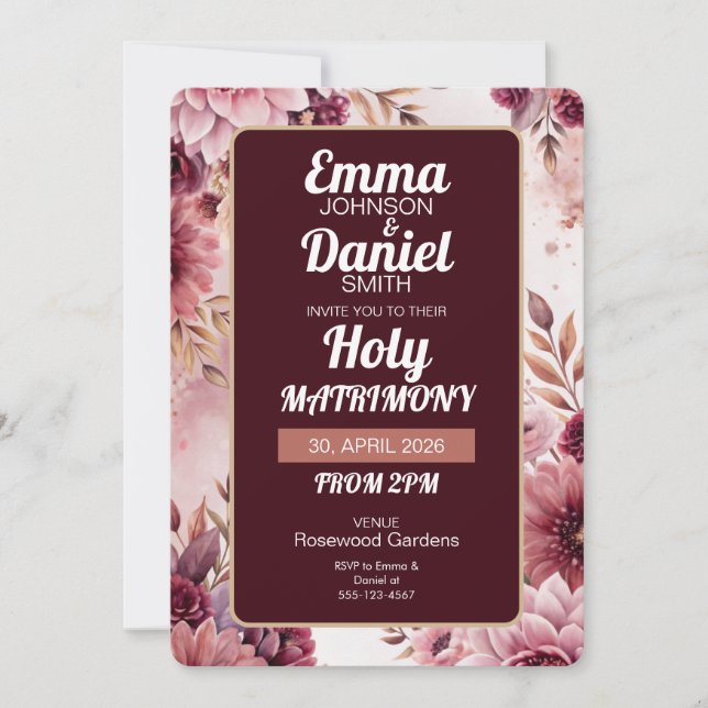 Convites Boho Dreams Holy Matrimony Wedding Invitation (Frente)