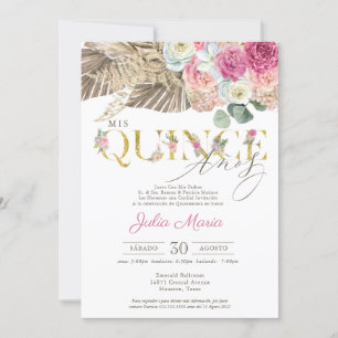 Convites Boho Dried Floral Espanhol Mis Quince Anos Birthda