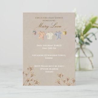 Convites Boho Dried Flower Baby Shower Invitation